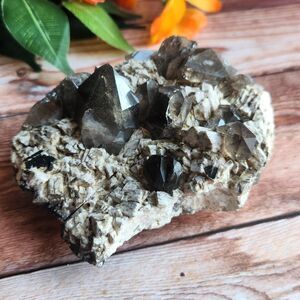 Natural Morion Dark Smoky Quarrz Crystals in Orthoclase Matrix - SOUTH AFRICA